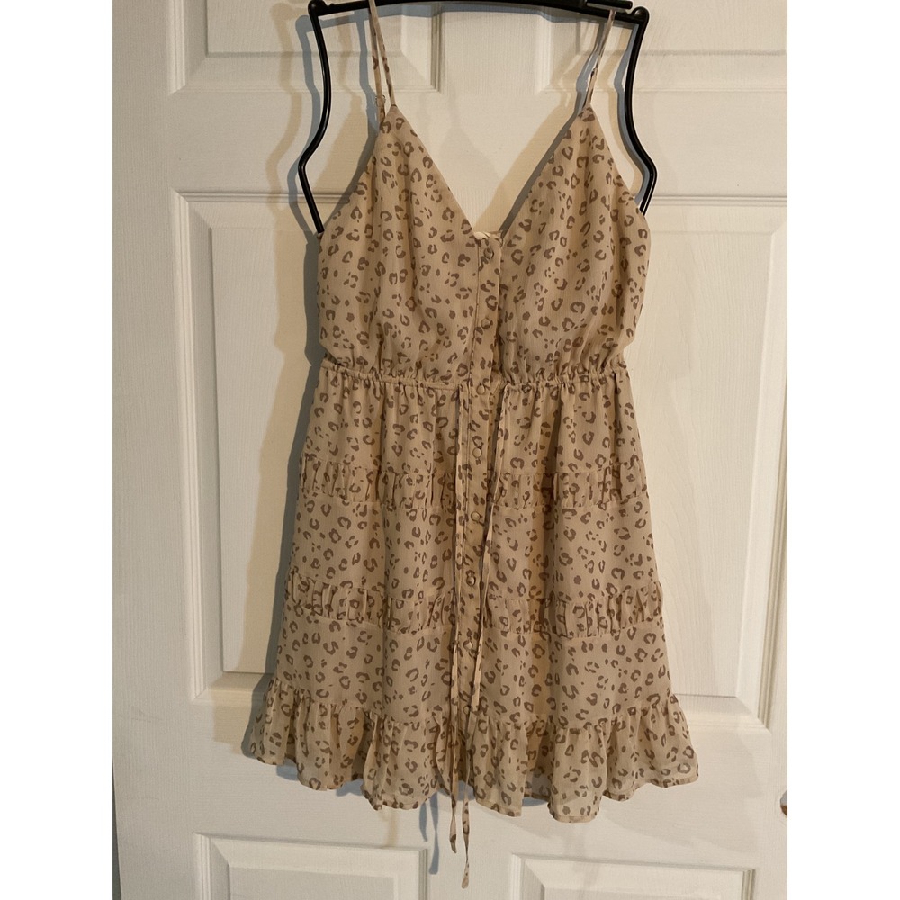 Molly Green Leopard Print Mini Dress Tan Brown Sleeveless Tiered JD2699 Small